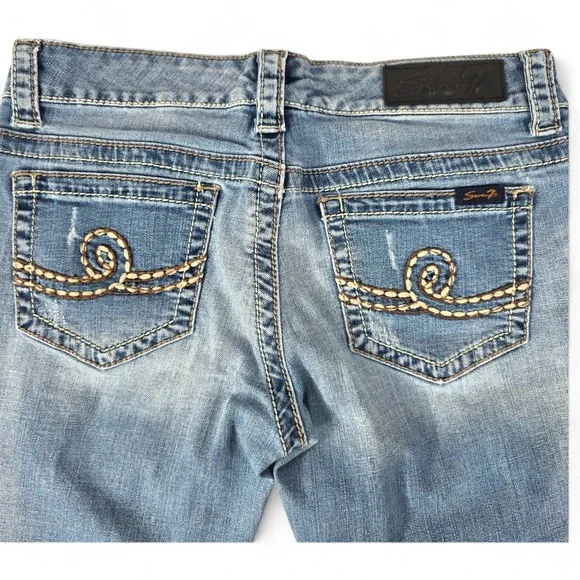 Seven7 Womens Bootcut Jeans Size 28 Medium Wash Embroidered Thick Stitch Denim - Picture 12 of 12